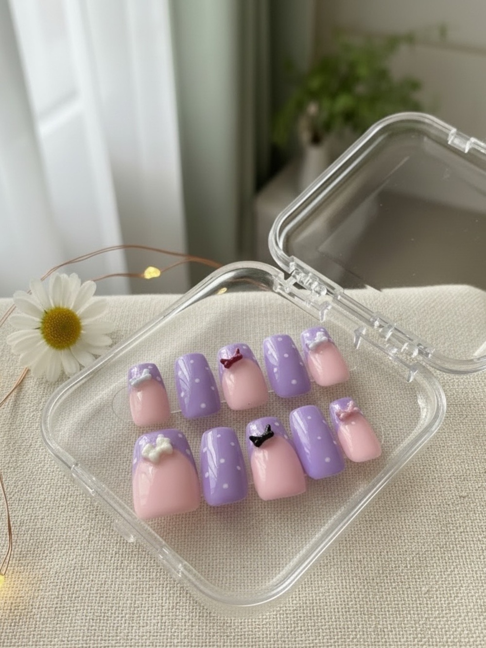 Lavender & Blush Press-On Nails with 3D Bows